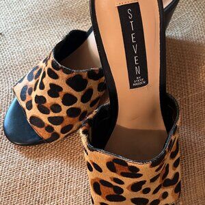 Steve Madden Ladies Wedge Shoes - Leopard Print Real Fur Upper - New - Size 9 M